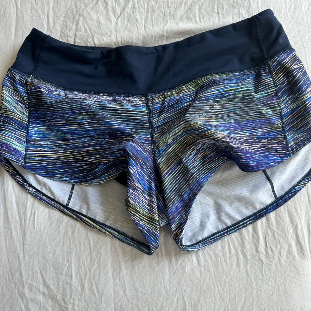 Lulu Lemon Blue Striped Up-Short Low-Rise Athletic Shorts